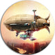 Dirigible Balloon In Sky Over City, Digital Round Wall Art, 11"