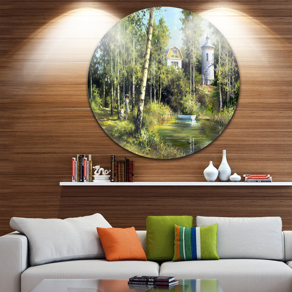 The River In The Spring, Landscape Large Disc Metal Wall Art, 23"