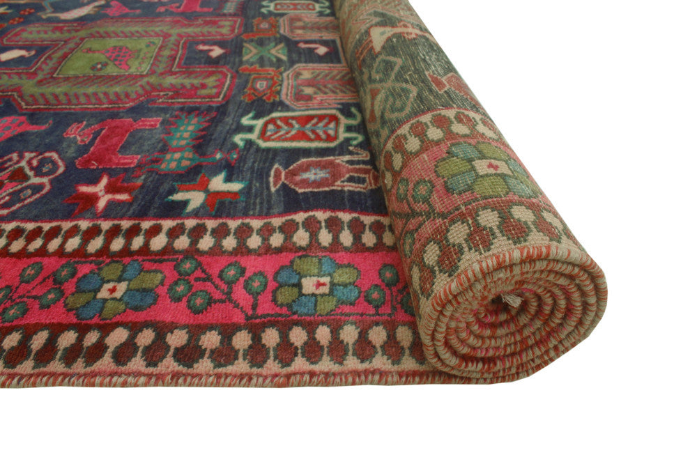 Fine Vintage Distressed Culbert Navy/Pink Runner, 4'1x9'9