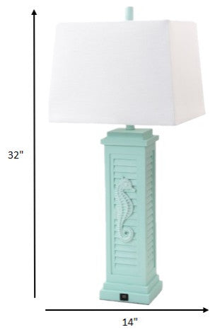Set of 2 Aqua Seahorse Shutter Base Table Lamps