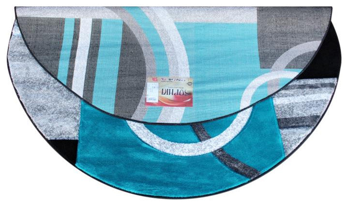 Audra Collection Abstract Area Rug - Olefin Rug with Jute Backing, Turquoise, 5' X 5'