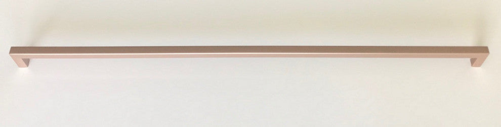 Rose Gold Square Bar Pull Cabinet Handle Stainless 1/2" Thickness Lifetime Warra, 24" Center to Center