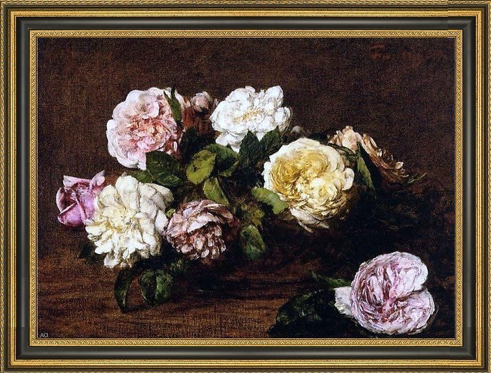 Henri FantinLatour Flowers: Roses Framed Premium Canvas Print, 16"x24"