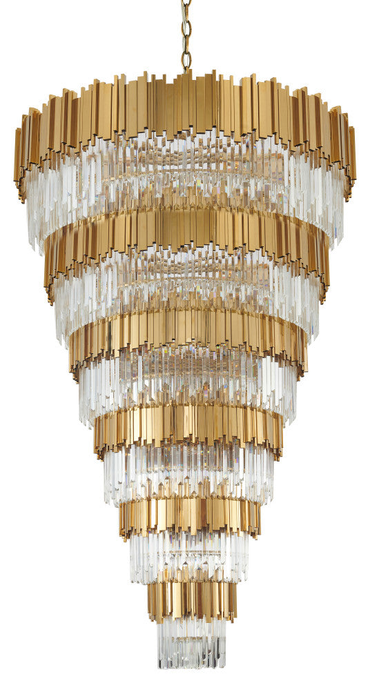 D60" 6-Tier Shiny Gold Frame Chandelier With Clear Hanging Crystals