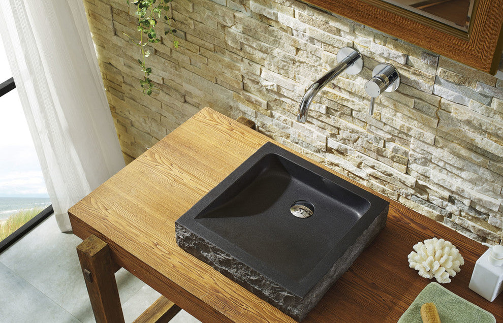 Virtu Neril Natural Stone Bathroom Vessel Sink, Shanxi Black Granite