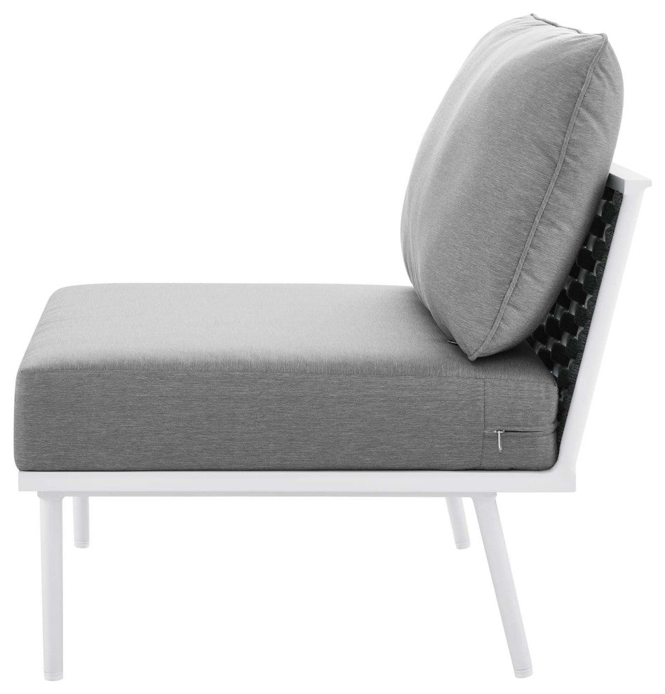 Sectional Sofa Table Set, White Gray, Aluminum, Modern, Outdoor Patio