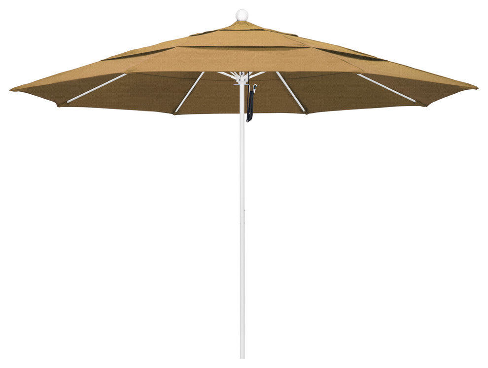 11' Fiberglass Umbrella With White Frame, Straw, 11'