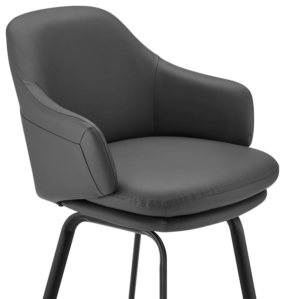 26" Gray Faux Leather and Black Metal Swivel Counter Stool