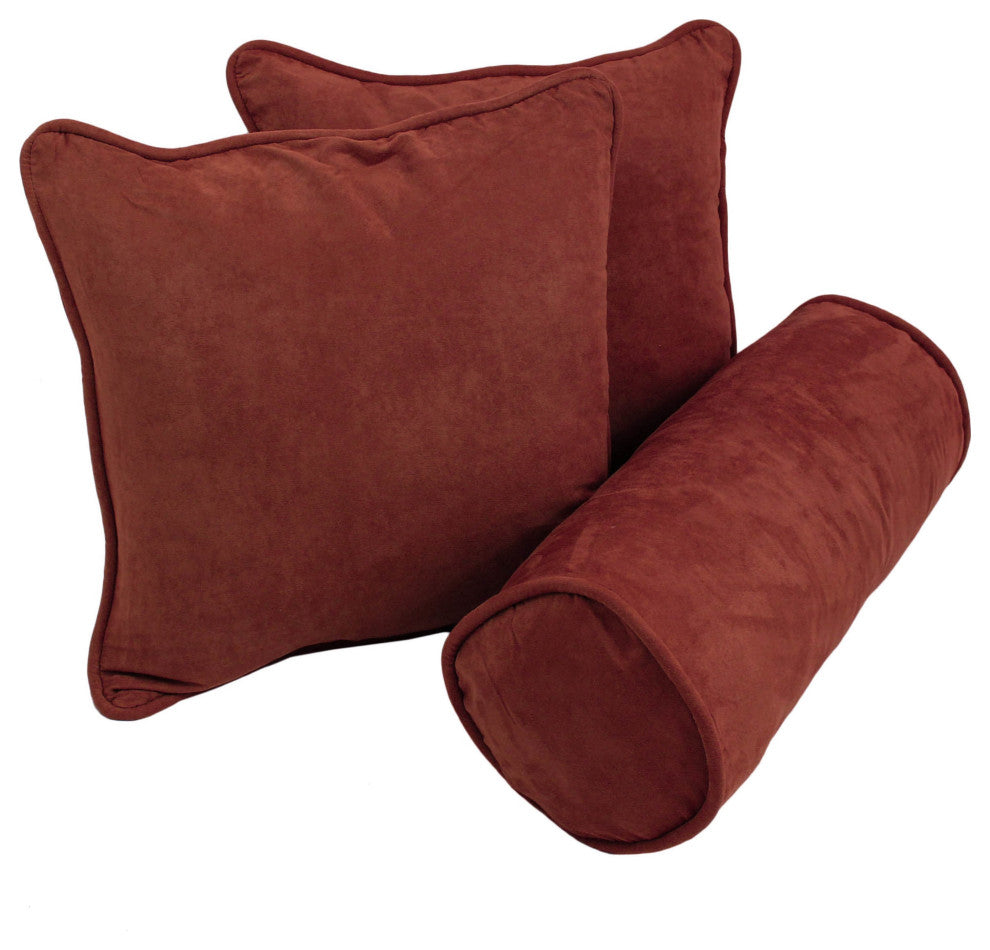 Double-Corded Solid Microsuede Throw Pillows With Inserts, Set of 3, Red Wine