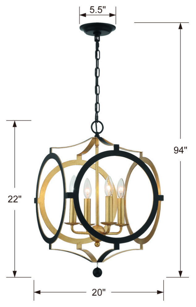 Odelle 4 Light Black and Gold Chandelier