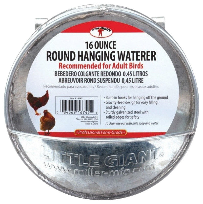 Little Giant 167451 Round Hanging Poultry Waterer, Galvanized Steel
