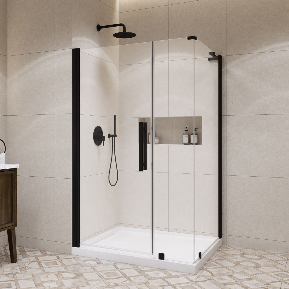 Pasadena 48"Wx36"Dx74 3/4"H Corner Pivot Shower Kit Black Base