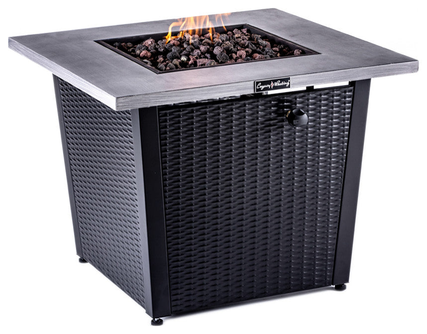 32" Square Fire Pit With Grey Brushing Table Top and Steel Wicker Base