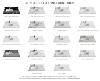 Boston 36" Left Offset Bath Vanity in Fine Grain 2" Calacatta Laza