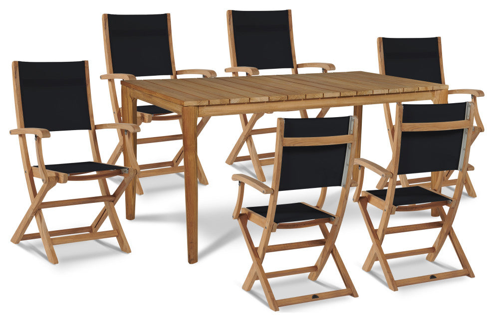 Del Ray 7-Piece Rectangular Teak Outdoor Dining Set in Black