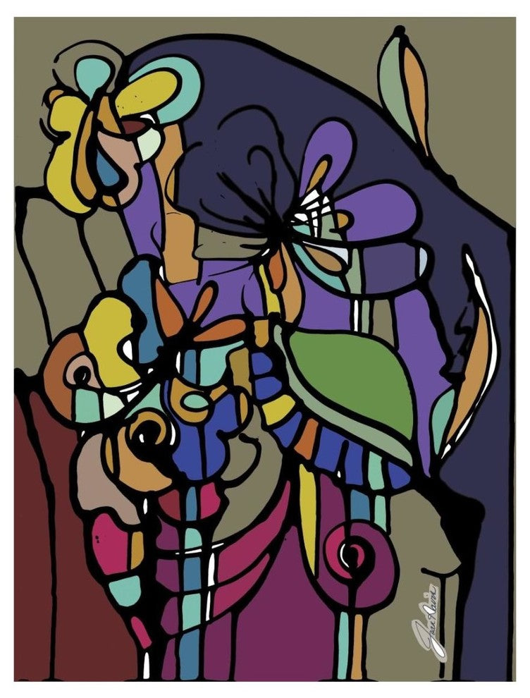 "Stained Glass Bouquet" Digital Paper Print by Joan Elan Davis, 20"x26"