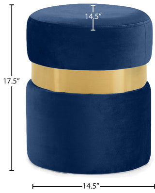 Hailey Velvet Upholstered Ottoman/Stool, Navy, Gold Band