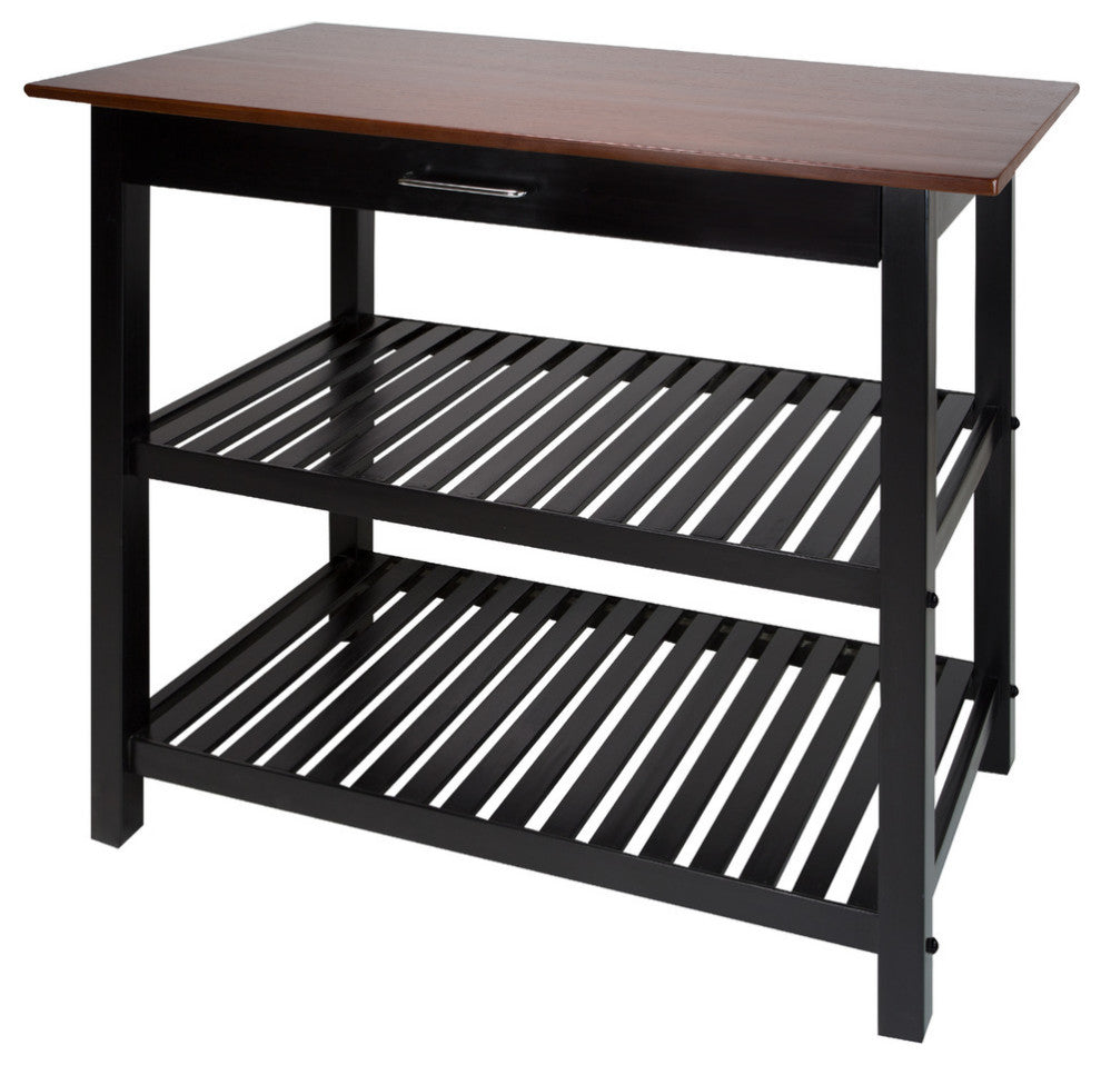 Kitchen Island With Solid Wood Top, Black