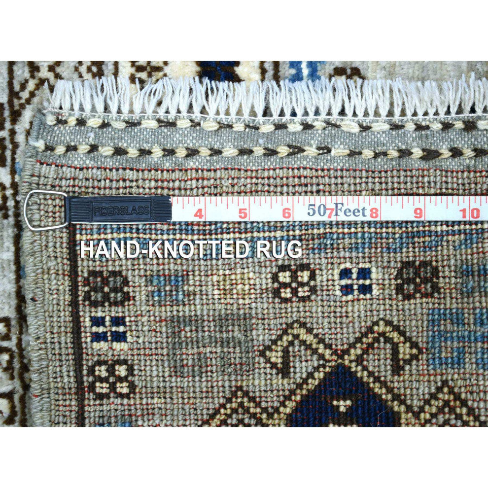 Gray Hand Knotted Natural Dyes Afghan Ersari Wool Hand Knotted Rug, 3'3" x 4'10"