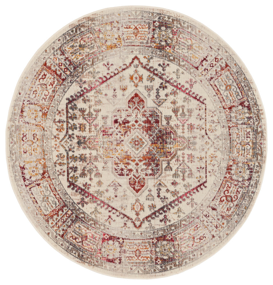 Nourison Vintage Kashan 4' x Round Ivory Red Vintage Indoor Area Rug