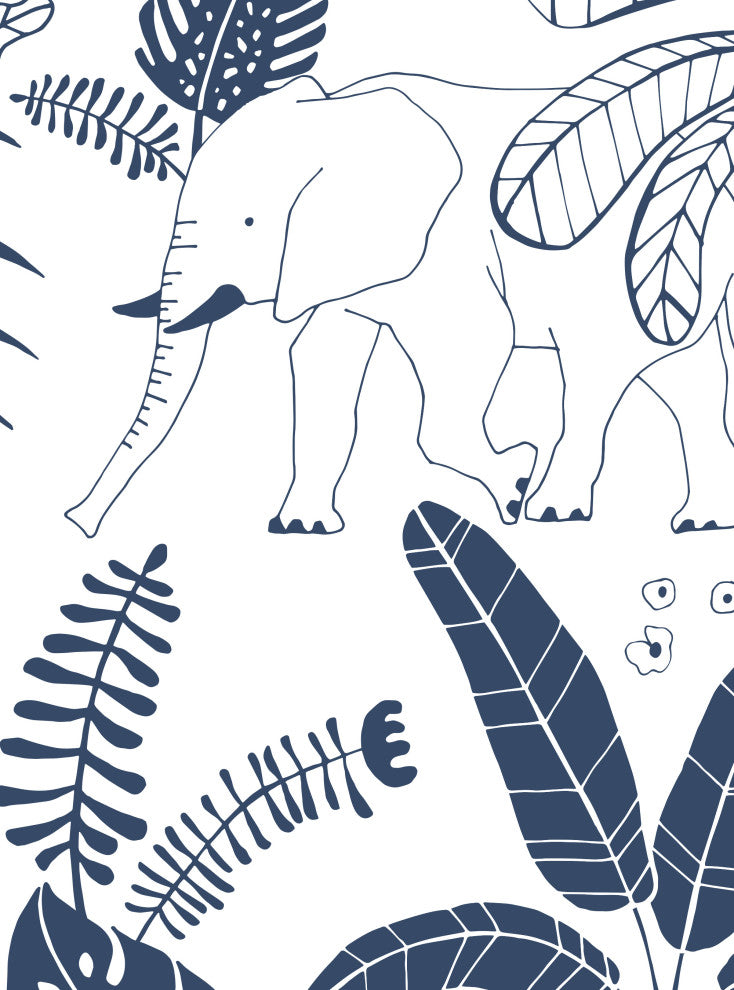 Safari Jungle Illustration Peel and Stick Vinyl Wallpaper, Blue, 24"x108"
