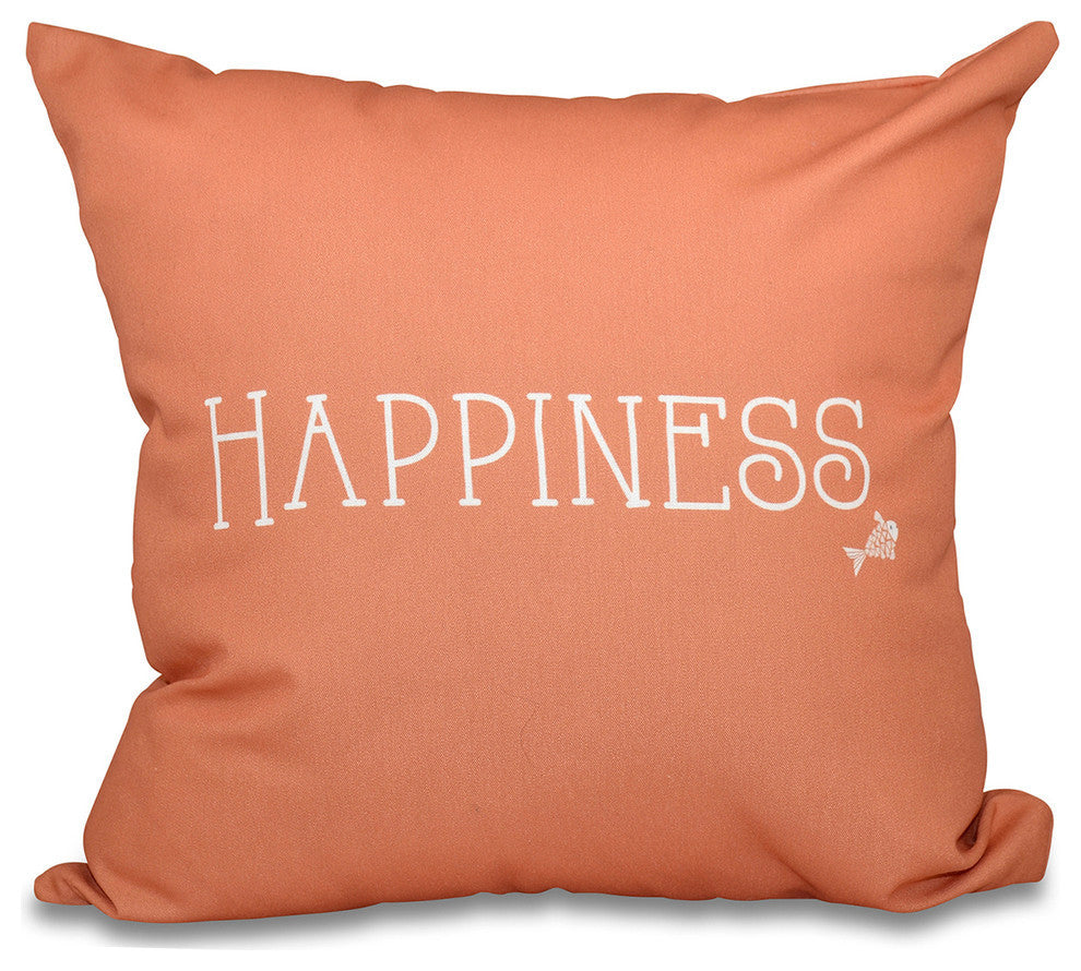 16"x16" Coastal Happiness, Word Print Pillow, Coral