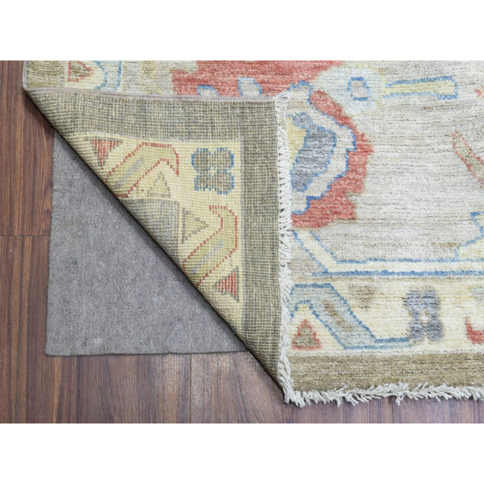Taupe Hand Knotted Wool Afghan Angora Oushak Oversized Oriental Rug, 12'x17'6"