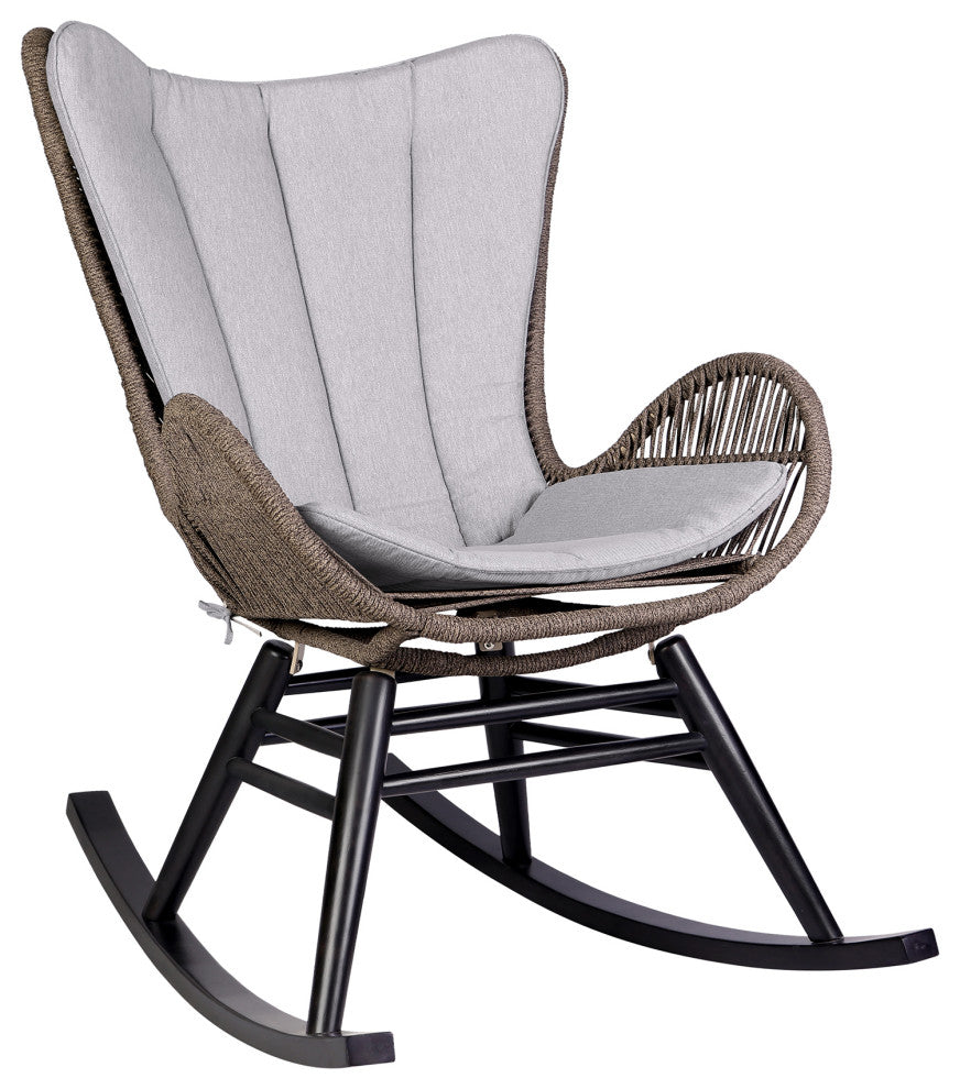 Fanny Outdoor Patio Rocking Chair, Dark Eucalyptus Wood And Truffle Rope, Dark Eucalyptus