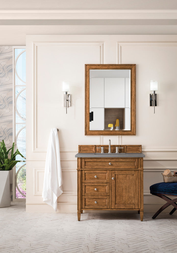 Brittany 36" Saddle Brown Vanity, Gray Expo Quartz Top