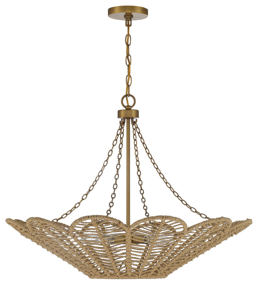 Cyperas 5-Light Pendant, Warm Brass and Rope