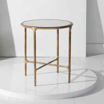 Safavieh Couture Jessa Forged Metal Round End Table, Brass/White