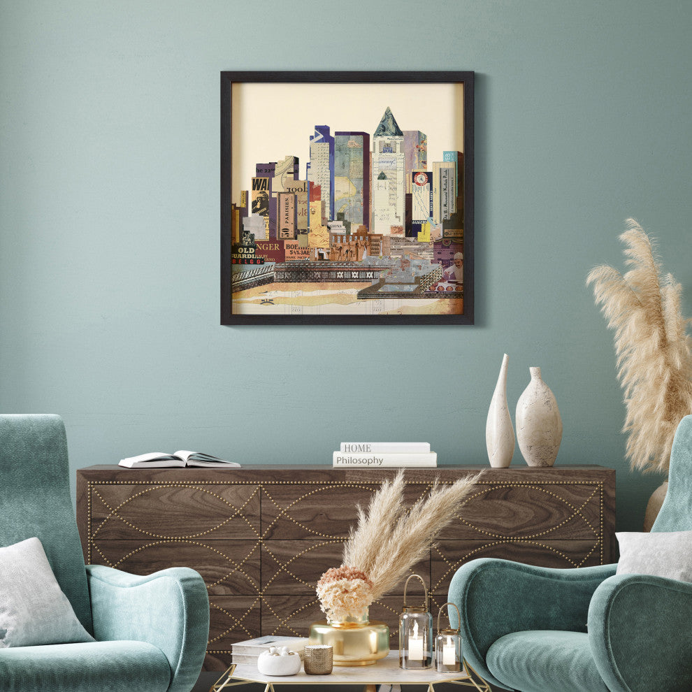New York City Skyline Dimensional Collage Framed Wall Art Under Glass Art
