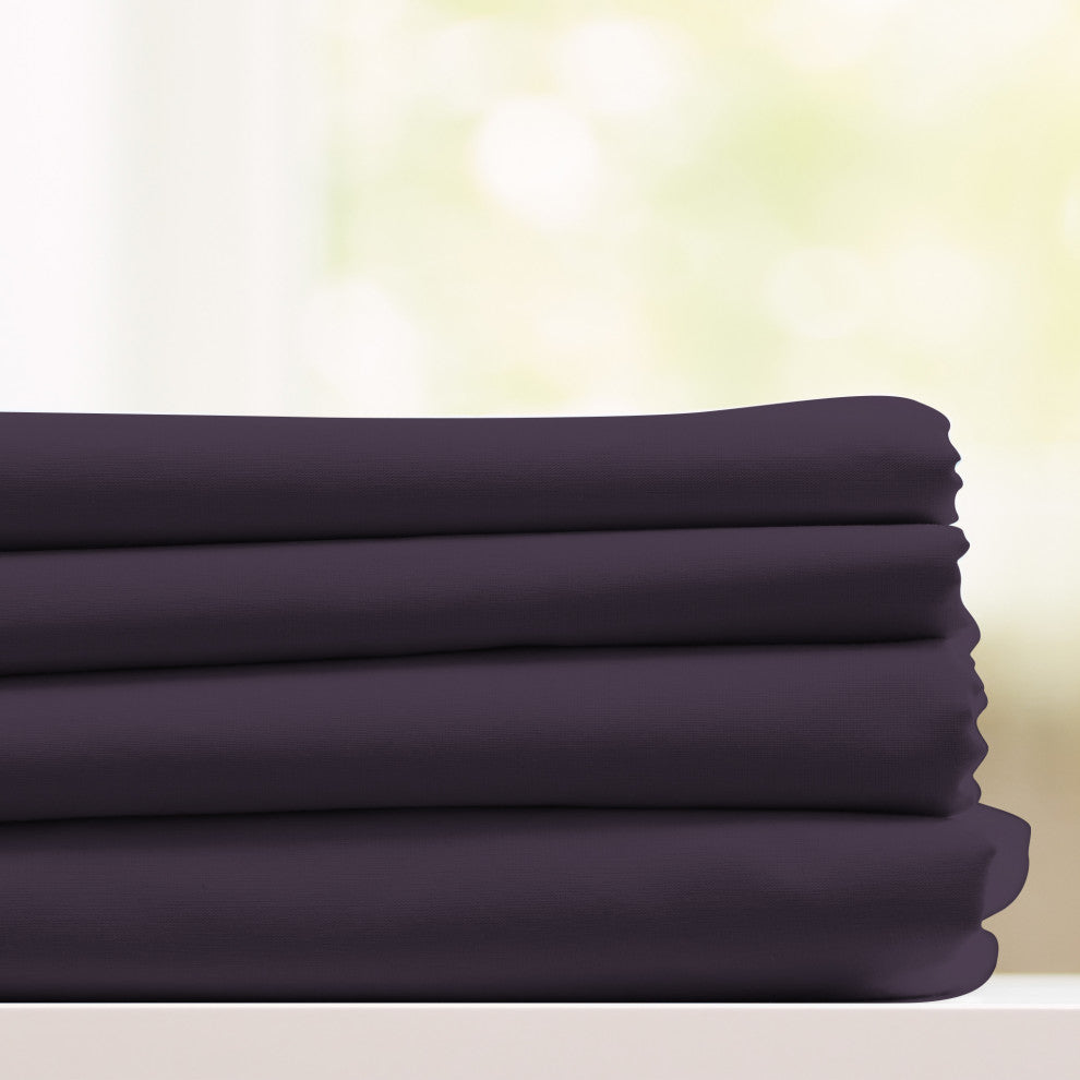 Egyptian Cotton Feel Cool Softest, 4-Piece Sheet Set Deep Pockets, Eggplant, Twi