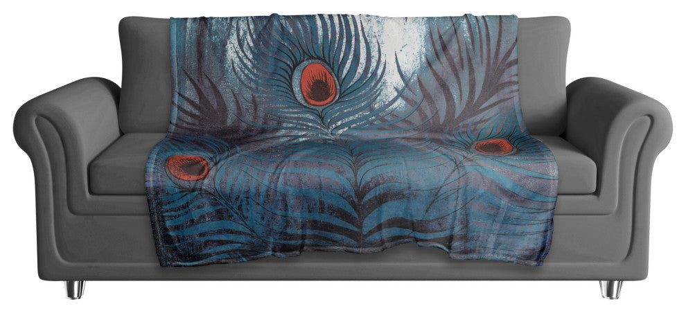 Peacock Abstract Blues 50x60 Coral Fleece Blanket