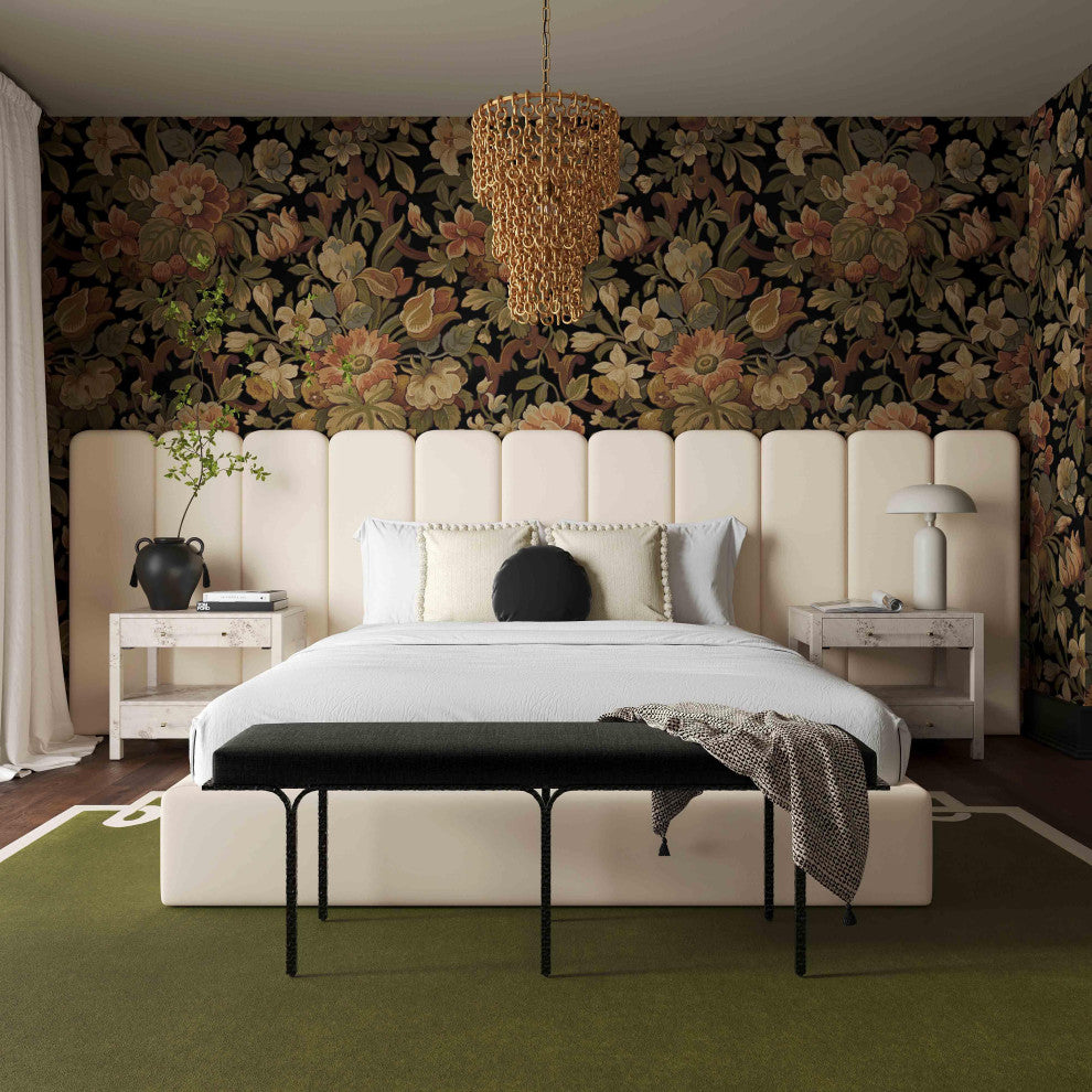 Palani Cream Bed With Wings, Velvet Cream, King