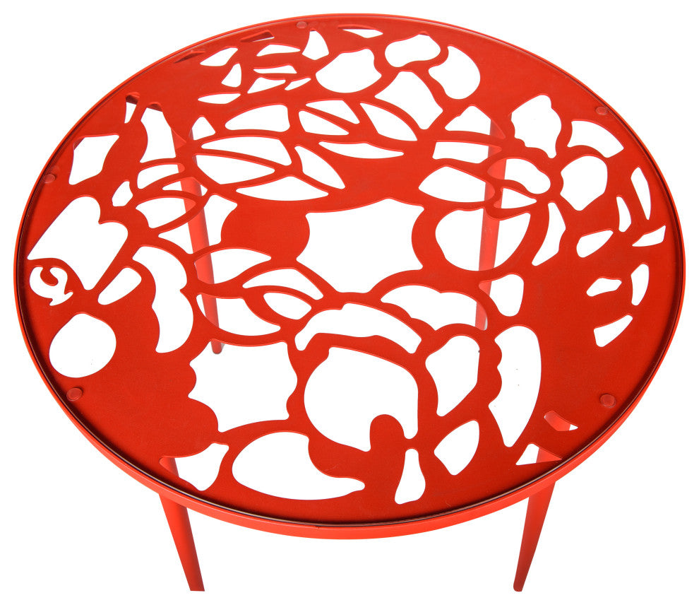 LeisureMod Devon 5-Piece Aluminum Patio Dining Set With Table and 4 Chairs, Red