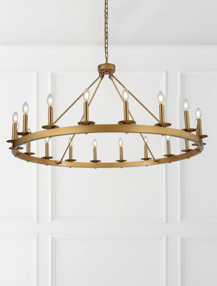 18-Light Wagon Wheel Chandelier Industrial Candle Pendant Lights, Gold
