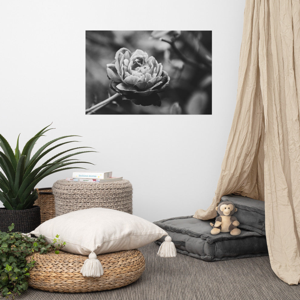 Perfect Petals High Contrast Black and White Floral Unframed Wall Art Print, 24" X 36"