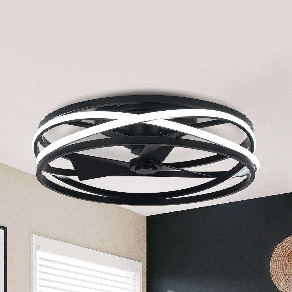 19.68 inch Small Flush Mount Ceiling Fan with Light and Remote, Matte Black