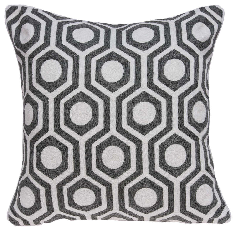 20" X 7" X 20" Traditional Gray And White Accent Pillow Cover With Down Insert