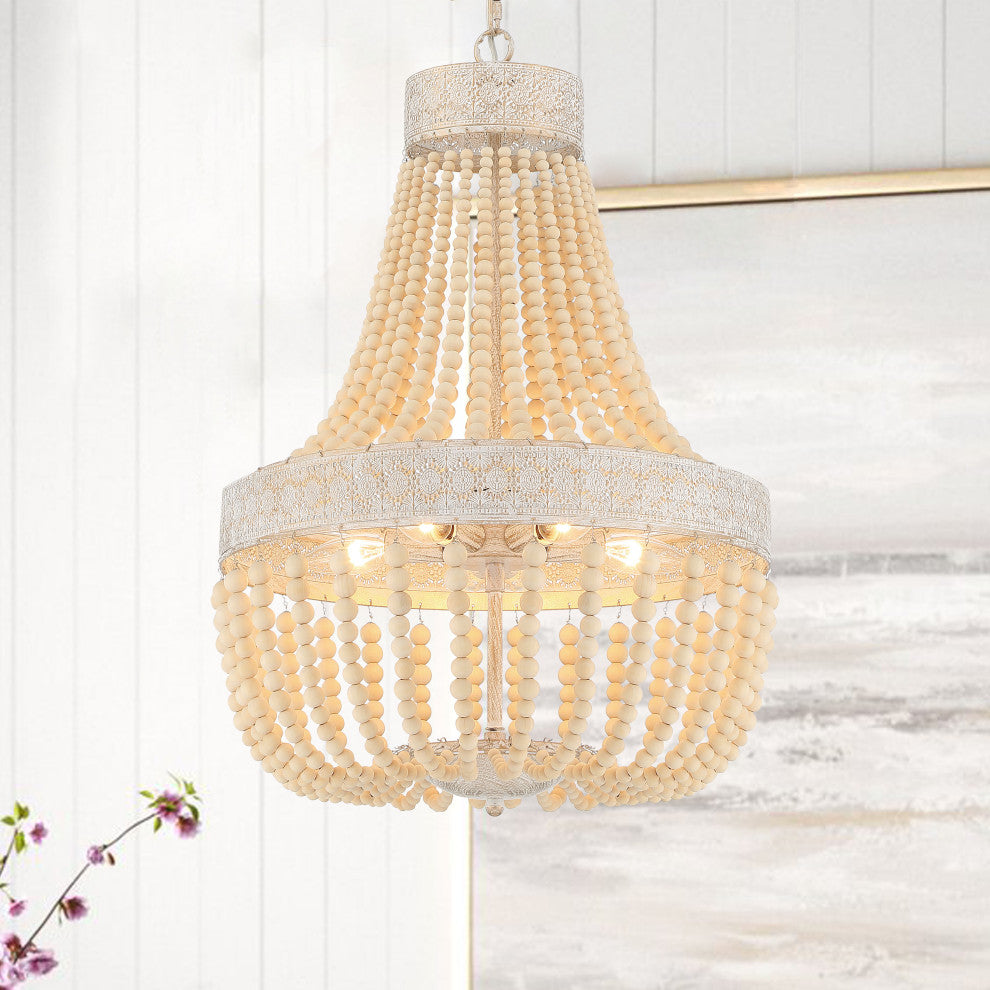 5 Light Unique Empire or Tiered Chandelier, Beaded Accents
