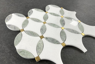 10 Pieces - Waterjet Marble and Metal Wall Mosaic Tile