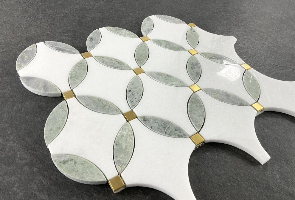 10 Pieces - Waterjet Marble and Metal Wall Mosaic Tile