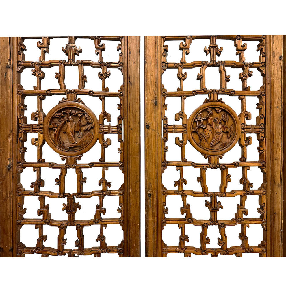 Consigned Antique Chinese Hand Carved 6 Panels Wooden Screen/Room Divider