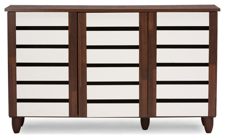 Gisela Oak and White 2-Tone Shoe Cabinet With 3 Doors