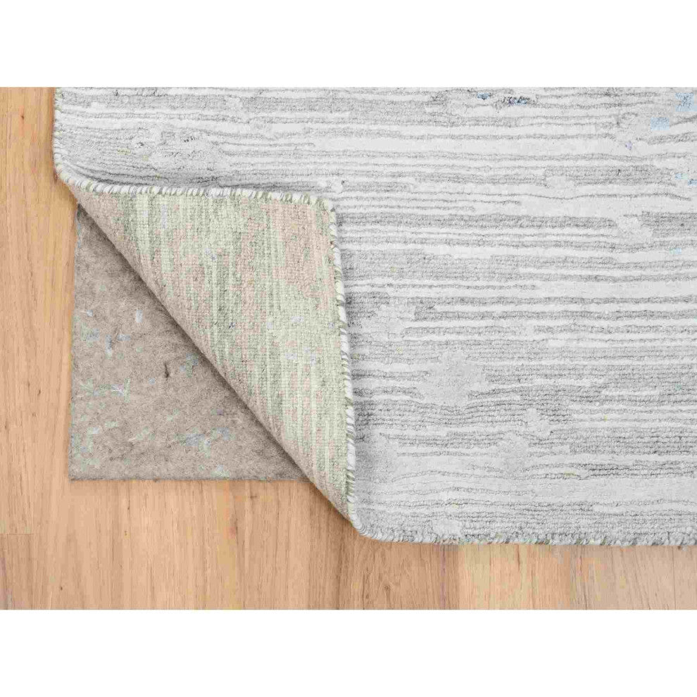 Gray Modern Hand Knotted Hand Spun Undyed Natural Wool Runner Rug, 2'6"x9'9"