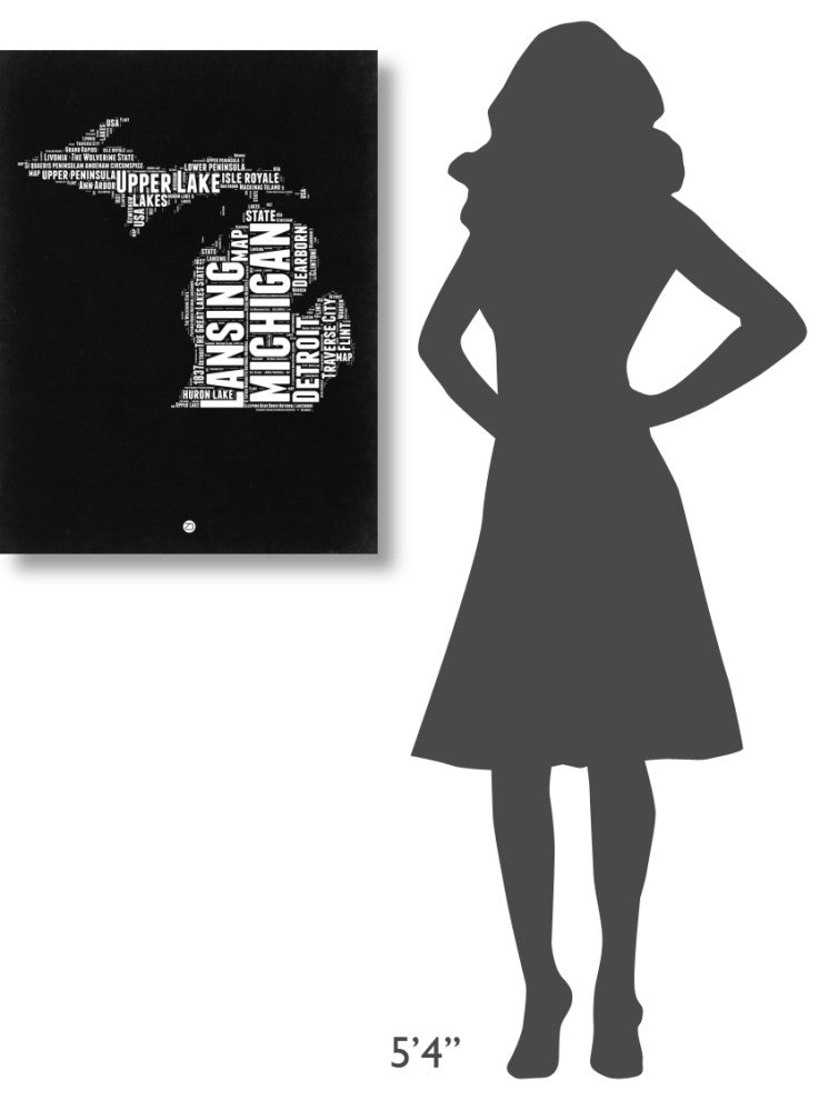 "Michigan Black and White Map" Fine Art Print