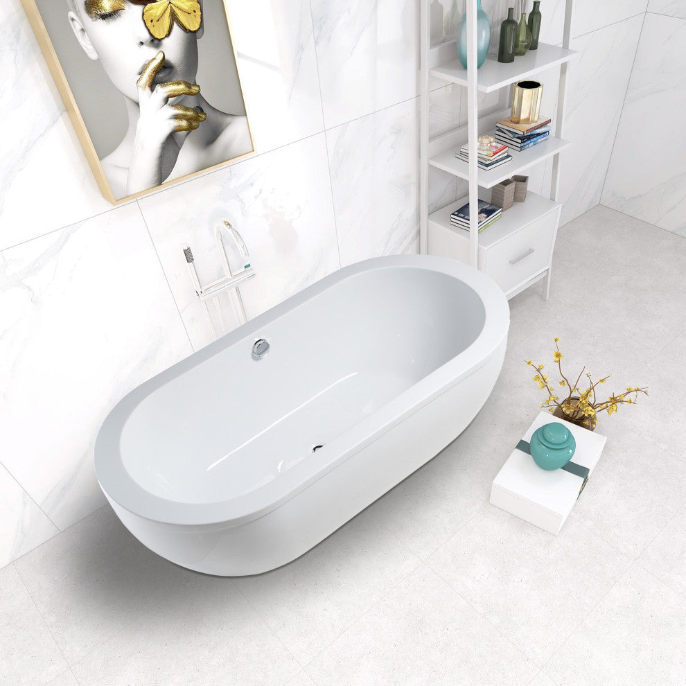 Vanity Art Freestanding Acrylic Soaking Bathtub, White, 71" x 34"