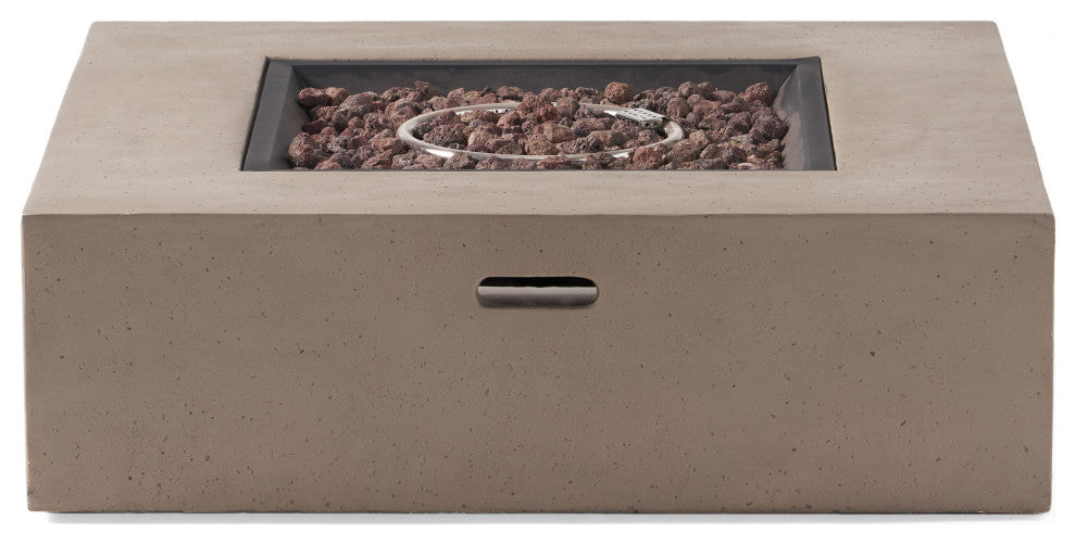 Hearth Outdoor 50,000 BTU Lightweight Concrete Square Fire Pit, No Tank Holder, Light Gray