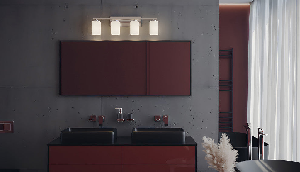 Leo 31" Vanity, Clear Glass Shade, Satin Nickel Finish